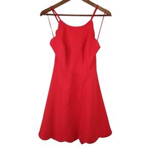 Lulus Scalloped Edge Dress Strappy Red Party Date Event Fit Flare - M